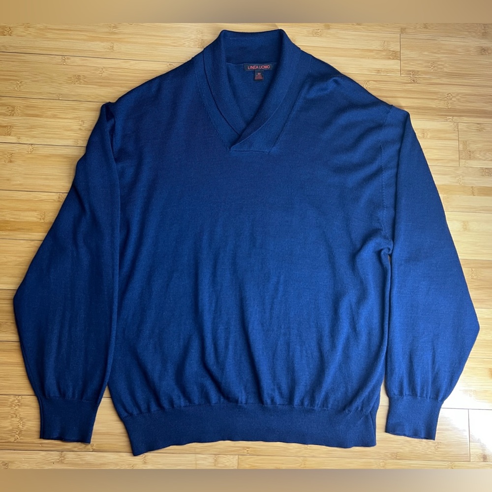 Linea Uomo Men’s Long Sleeve Pullover Wool Blend Lightweight Polo sweater|Sz:4X